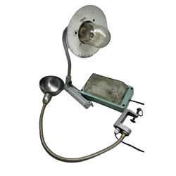 Coughtrie of Glasgow industrial lantern, vintage aluminium machinists wall mounted lamp with adjustable coiled stem and a General Electric Company industrial wall mounted light (3)