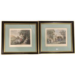 After William Hamilton RA (British 1751-1801): 'Morning' and 'Evening', pair stipple engravings with hand colouring 28cm x 36cm (2)
