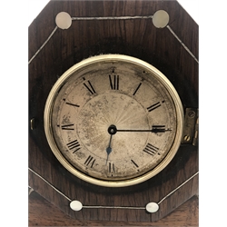 Regency period rosewood cased mantel clock, octagonal top with finial, silvered engine turned Roman dial, the base inlaid with brass work, fitted with later 'Buren' eight day movement, H41cm, W30cm