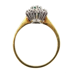 18ct gold marquise emerald and round brilliant cut diamond, marquise shaped ring, London 1987