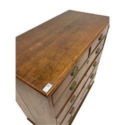 George III and later oak chest of drawers, fitted with two short and four long graduate drawers W98cm, H110cm, D48cm
