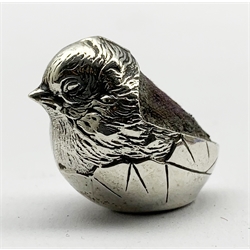 Edwardian silver novelty pin cushion in the form of a hatching chick H2.5cm Chester 1906 Maker Sampson Mordan & Co