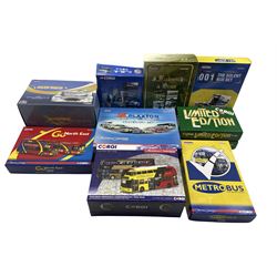 Corgi diecast box sets including two Limited Edition AEC Regal & Bedford OB - Murgatroyds, Maynes Van Hool T9 and Cold Cast Diorama Maynes of Buckie, Fusilier 50 Wrightbus Commemorative Twin Pack, Plaxton 100 Years Centenary Set etc 