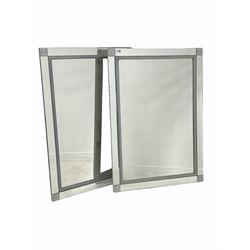 Pair of contemporary wall hanging mirrors with bevelled sectional mirrored frame 75cm x 105cm