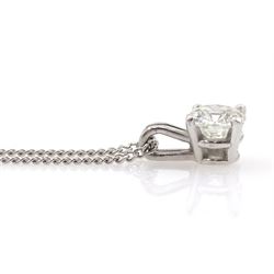 18ct white gold single stone round brilliant cut diamond pendant necklace, diamond approx 0.70 carat