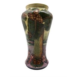 Moorcroft 'Furzey Hill' pattern inverted baluster vase designed by Rachel Bishop, initialled in blue and dated '97 H27cm