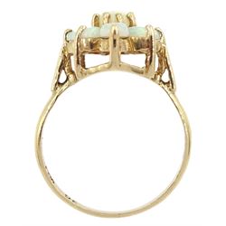9ct gold opal marquise shaped cluster ring, London import marks 1982