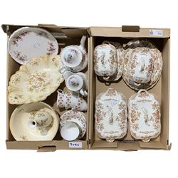 Bishop & Stonier Albermarle pattern part dinner service including pair of vegetable dishes and covers, pair of sauce tureens with covers and stands, Royal Albert Lavender Rose comport and various other items in two boxes