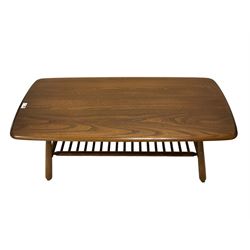 Ercol - elm rectangular coffee table, with magazine rack undertier
