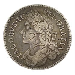 James II 1686 halfcrown coin, engraved to the obverse