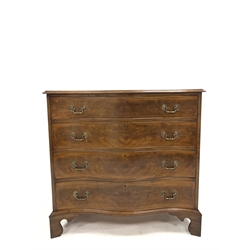 Georgian style mahogany serpentine front chest fitted with four long graduated drawers with boxwood string inlay, raised on bracket supports, W96cm, H95cm, D49cm