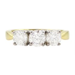 18ct gold three stone round brilliant cut diamond ring, hallmarked, total diamond weight approx 1.25 carat