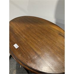 Edwardian mahogany oval occasional table, with chequered inlay, raised on square splayed supports 