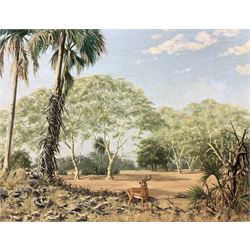 Forsyth (Continental 20th century): Antelope in Safari Landscape, oil on board signed and dated '84, 34cm x 44cm