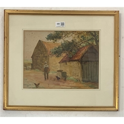 John Atkinson (British 1863-1924) 'In the Farm Yard' watercolour, signed with Moss Galleries label verso 23cm x 31cm