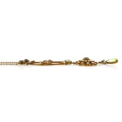 Edwardian gold peridot and seed pearl necklace, stamped 9ct
