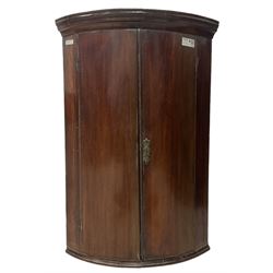 19th century mahogany demi-lune combined tea and card table, on cabriole supports (W79cm D39cm H76cm); George III mahogany cylinder corner cupboard, enclosing three shelves (W71cm D51cm H103cm)