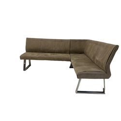 Barker and Stonehouse - corner seating unit, upholstered in beige faux suede, raised on metal supports 