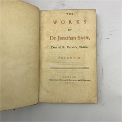 The Works of Dr. Jonathan Swift  seventeen volumes published 1760 and 1765  and Letters Written by Jonathan Swift six volumes published 1767 and 1769, all volumes bound to match in full calf