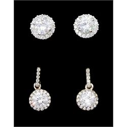 Two pairs of silver cubic zirconia stud earrings
