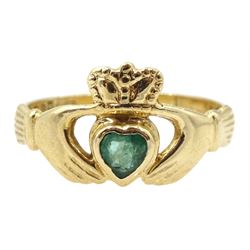 Irish 14ct gold Claddagh ring set with an emerald, Dublin 1989