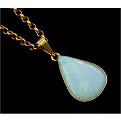 9ct gold pear shaped opal pendant necklace