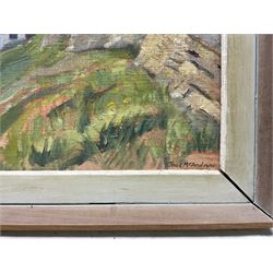 Thomas McAndrew (Northern British 1916-2002): Dales Village Landscape, oil on board signed, artist's address label verso 51cm x 67cm