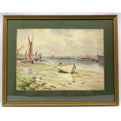 A. Cowling (British 19th/20th century): Small Boat Beached in a Harbour, watercolour on board signed and dated 1901, 26cm x 37cm