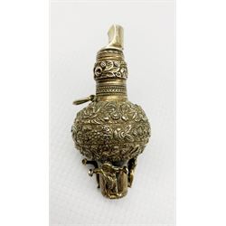 Early 19th Century silver gilt baby's whistle, not hallmarked but makers mark 'WP',  Dutch strainer and a small Eastern pot