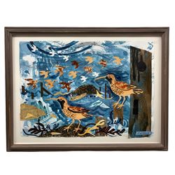 Mark Hearld (Scottish 1974-): Seabirds, mixed media collage on paper signed and dated '13, 59cm x 42cm
