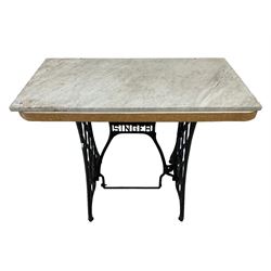Singer painted cast iron table, with marble top