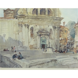 William Russell Flint (British 1880-1941): 'Campo San Trovaso', colour print signed in pencil with Fine Art Trade Guild blindstamp pub. Frost & Reed, London October 1968 from an edition of 850, 48cm x 62cm, and another print after the same hand 28cm x 41cm (2) 
Provenance: purchased from the Granby Gallery, Bakewell in 1993, original receipt attached