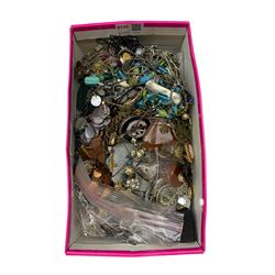 Costume jewellery, including brooches, various hardstone and paste set pendants, pendant necklaces and scarf rings