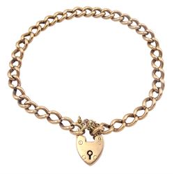 9ct rose gold curb link bracelet, with heart locket clasp