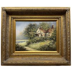 Les Parson (British 1945-): Cottage with Wild Flowers, oil on canvas signed, housed in heavy gilt stepped frame 29cm x 40cm