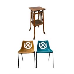 Pair of Geeco chairs, together with bamboo occasional table with two tiers 