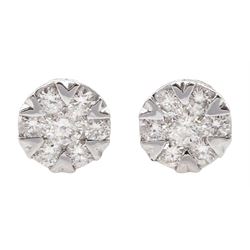 Pair of 18ct white gold round brilliant cut diamond cluster stud earrings, total diamond weight approx 0.45 carat