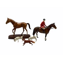 Beswick Hunting group comprising Huntsman, two Hounds and Fox, together with a Royal Doulton horse titled 'My First Horse' (5)