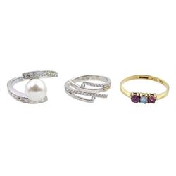 9ct gold opal and stone set ring, hallmarked and two silver rings, both stamped 925