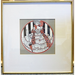 E M Fisher (British early 20th century): Art Nouveau Girl, watercolour and ink signed with initials and dated 1916, 22cm diameter