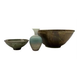 Large studio pottery bowl by Mary Flintcroft D31cm, A & I Pottery vase and a  studio pottery bowl, impressed K (3)