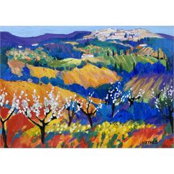 Haynes (British 20th century): 'Springtime Near Poggio - Tuscany', acrylic on card signed, titled verso 20cm x 29cm