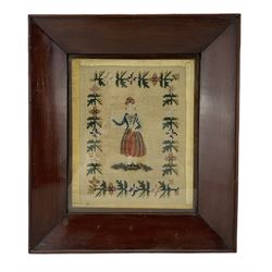 19th century petit point needlework panel of a Greek dancer 24cm x 18cm in mahogany frame