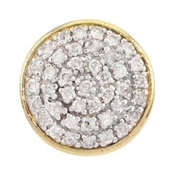 14ct gold pave set round brilliant cut diamond circular pendant, stamped