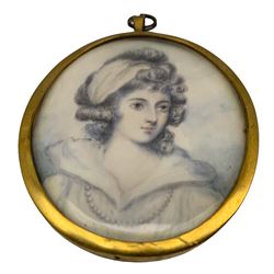 19th century oval head and shoulders miniature portrait, watercolour on ivory of Lady Anne Fitzpatrick, labelled on the reverse 8cm x 6cm. This item has been registered for sale under Section 10 of the APHA Ivory Act