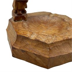 'Gnomeman' oak ashtray, octagonal form with carved gnome figure, by Thomas Whittaker of Littlebeck, Whitby, W13cm, H12cm, D13cm