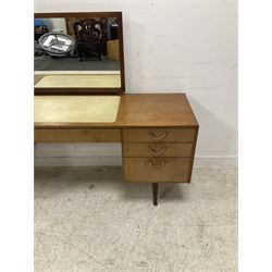 Meredew - mid-20th century teak dressing table, raised mirror back, fitted with seven drawers, on tapering supports
