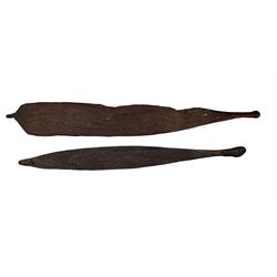 Australian Aboriginal spear thrower with ridged decoration L78cm and another L70cm (2) 