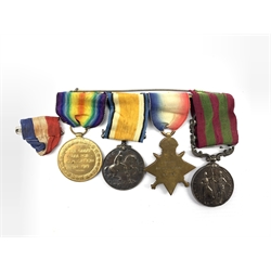 To Pte G Priestman, East Yorkshire Regt. No. 3-8814 -Group of four medals comprising India Medal with Tirah 1897-98 and Punjab Frontier 1897-98 bars, 1914-15 Star, War Medal and Victory Medal