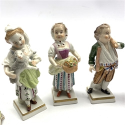 Set of five Sitzendorf figures representing months, H11.5cm together with two matching figures